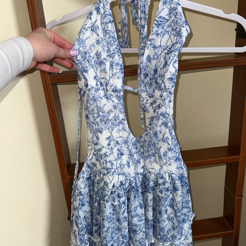 SHEIN White Dress with Blue Floral Print